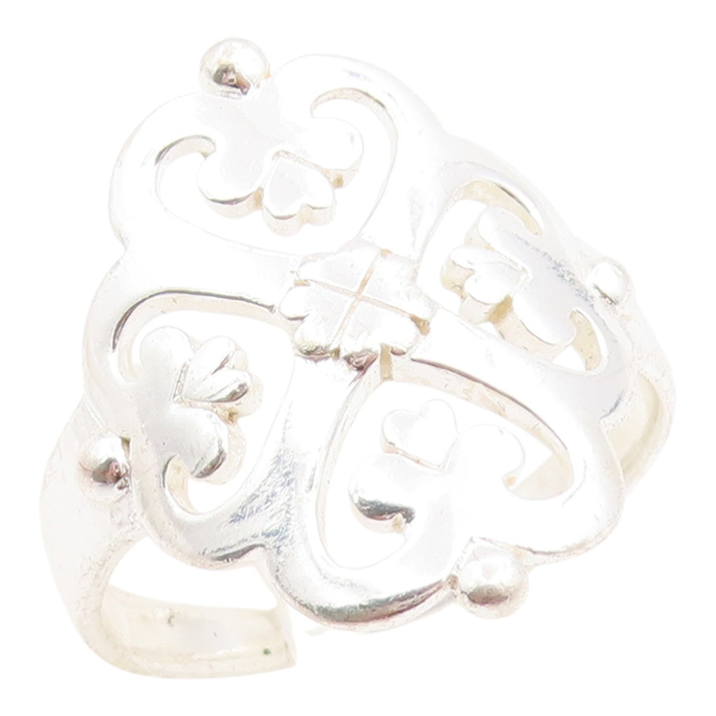 925 Sterling Silver Vintage Ring Celtic Scroll Love Heart Band  Sz 8.5  RG35608