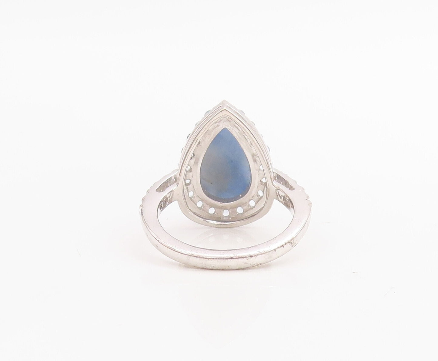 925 Sterling Silver Vintage Ring Drop Cut Blue Halo White Topaz  Sz 7  RG30664