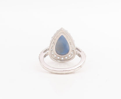 925 Sterling Silver Vintage Ring Drop Cut Blue Halo White Topaz  Sz 7  RG30664