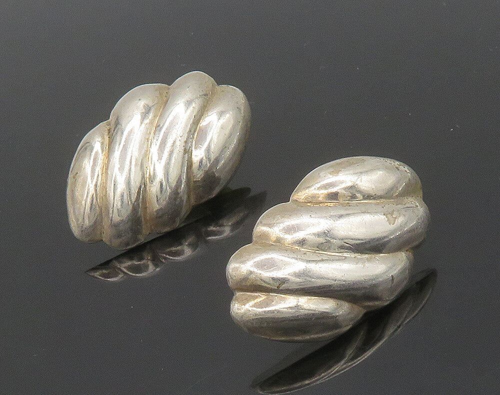 925 Sterling Silver Vintage Shiny Hollow Fluted Drop Earrings EG8024