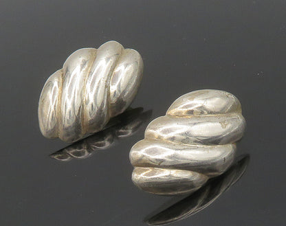 925 Sterling Silver Vintage Shiny Hollow Fluted Drop Earrings EG8024