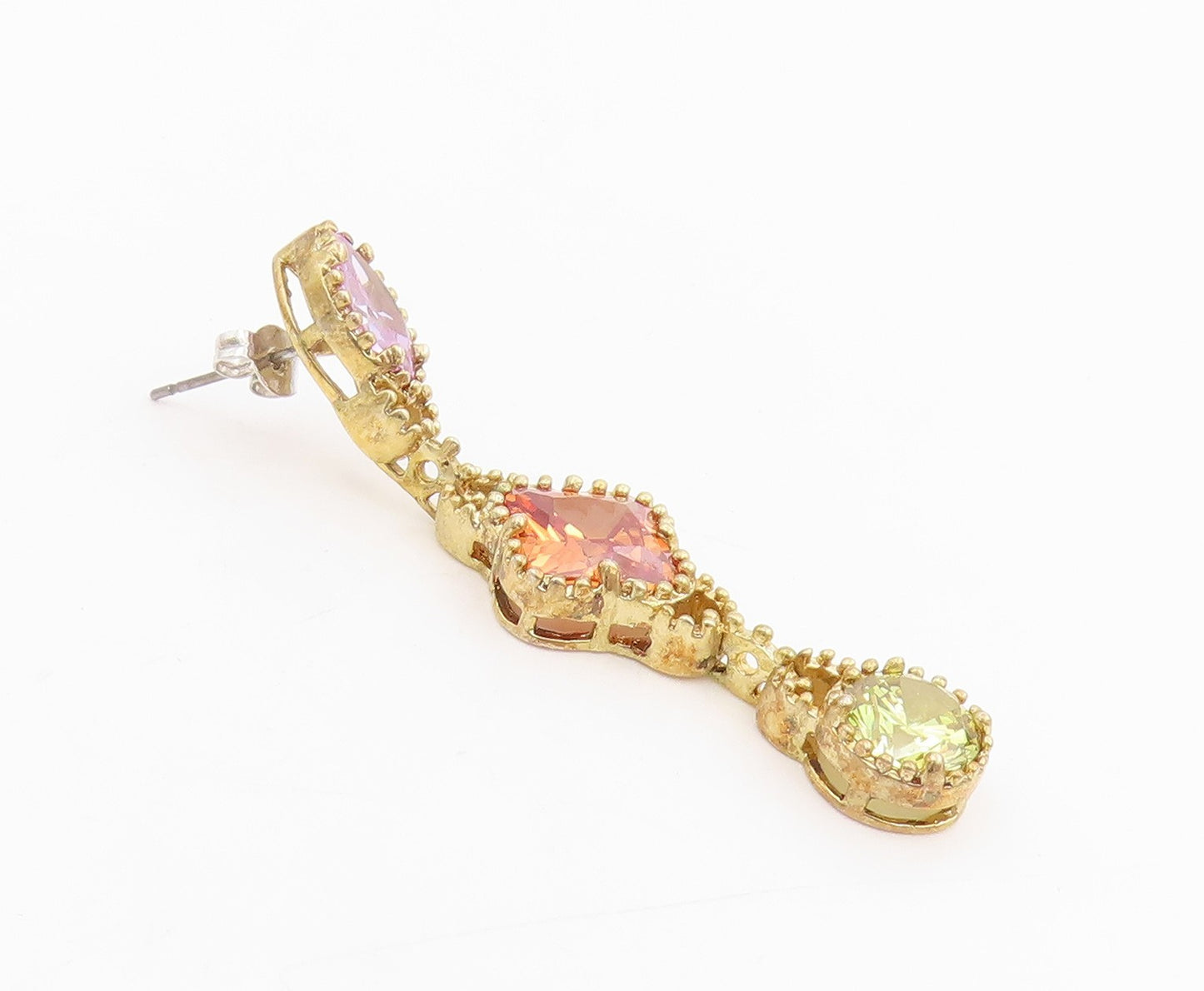 925 Sterling Silver Vintage Earrings Gold Plated Multi Gemstone Dangles  EG13797