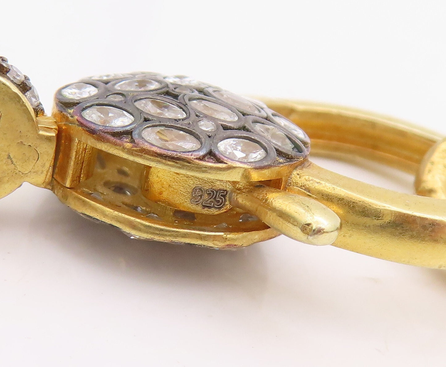 925 Sterling Silver Vintage Necklace Gold Plated Topaz Linked Rings  NE4326