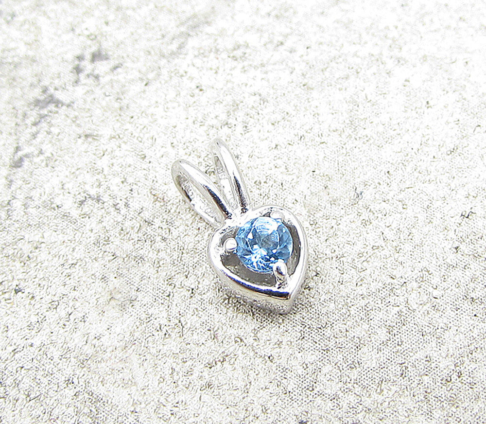 925 Sterling Silver  Blue Topaz Love Heart Slider Pendant  PT1169