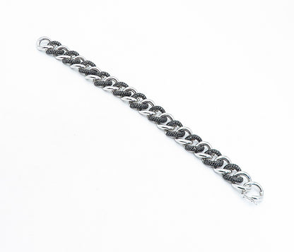 925 Sterling Silver  Black Hematite Shiny Curb Link Chain Bracelet  BT2609