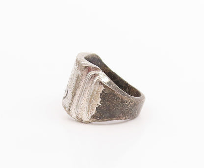 925 Sterling Silver Vintage Ring ESPO Calligraphed Letter E Band Sz 7 RG33766