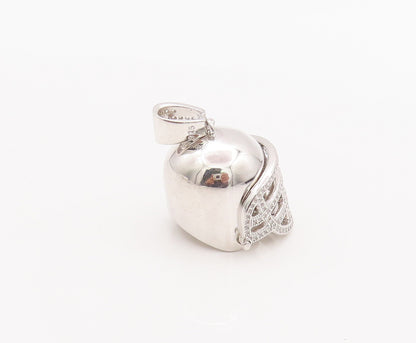 925 Sterling Silver Vintage Pendant Solid Topaz Beaded Cutout Helmet  PT22645