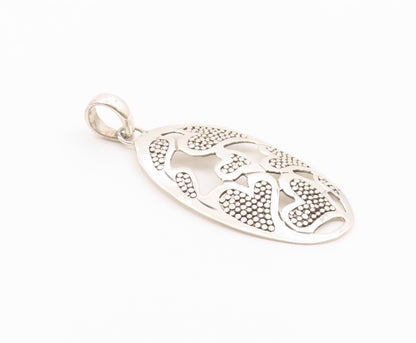 925 Sterling Silver  Vintage Shiny Love Hearts Cutout Oval Pendant  PT16866