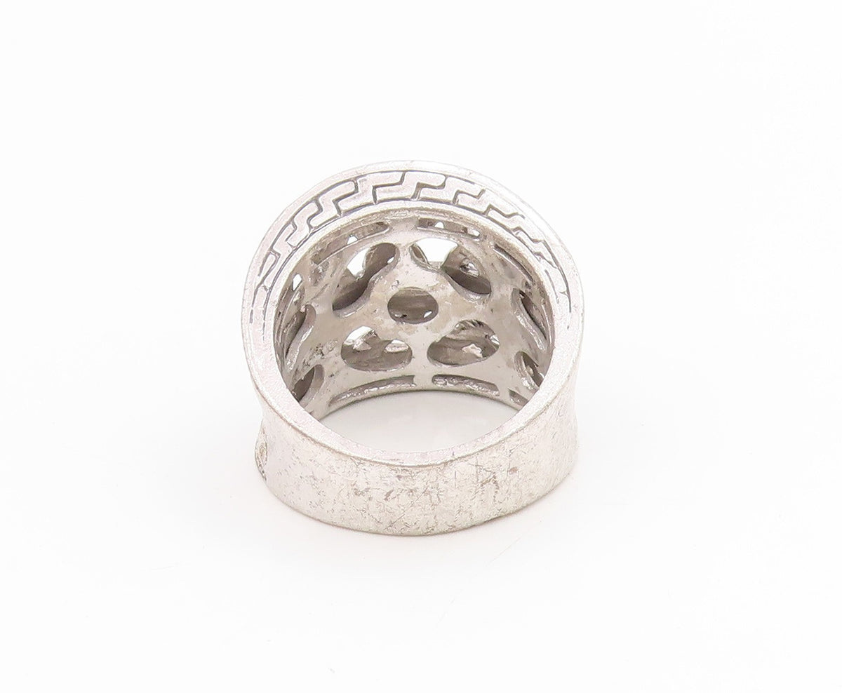 925 Sterling Silver Vintage Ring CZ Floral Openwork Wide Band  Sz 8.5  RG34372
