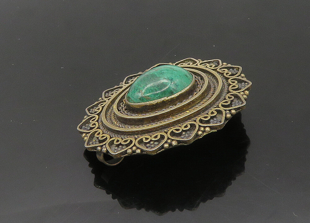 ISRAEL 925 Sterling Silver  Vintage Eilat Stone Love Hearts Brooch Pin  BP8239