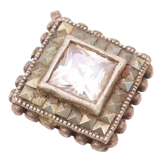 925 Sterling Silver  Vintage Cubic Zirconia & Marcasite Square Pendant  PT8277