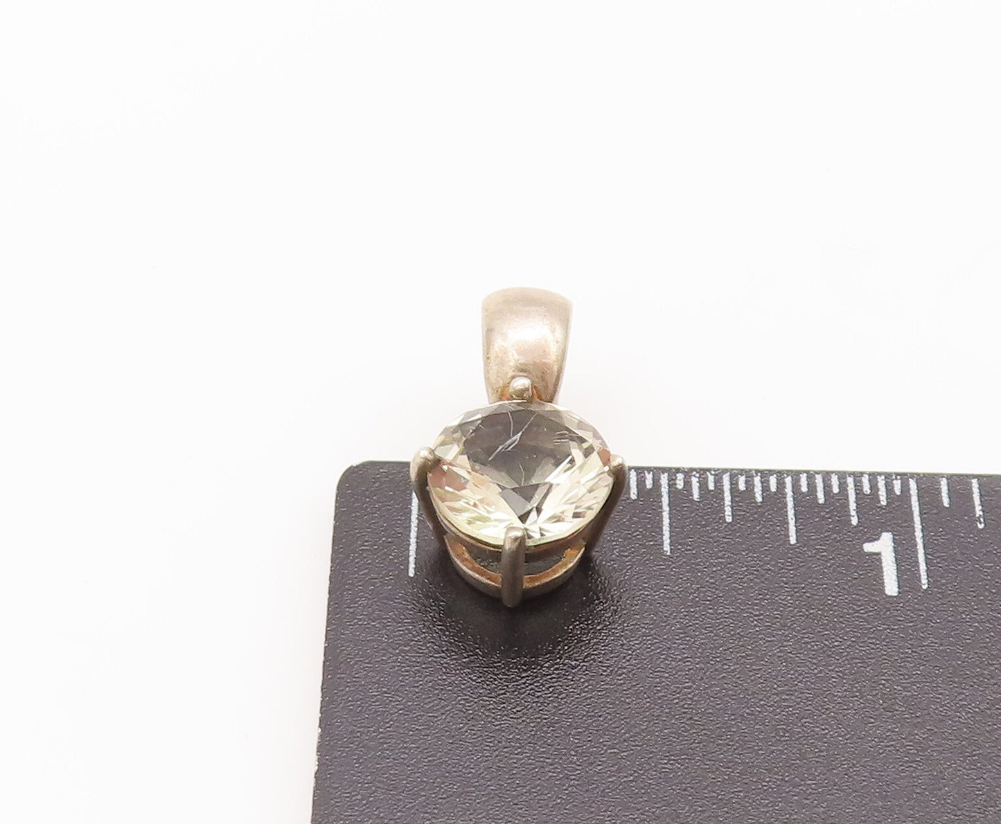 925 Sterling Silver Vintage Pendant Minimalist Single Stone Round Topaz  PT22631