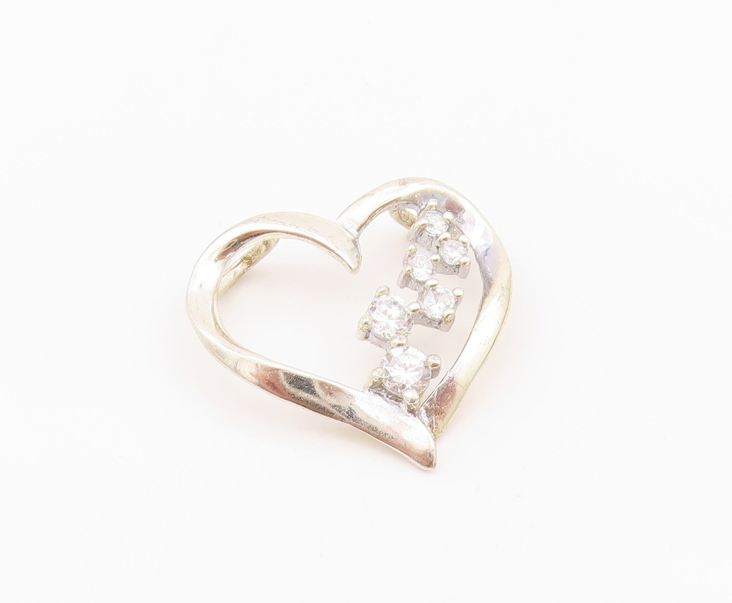 925 Sterling Silver Vintage Pendant Designer CZ Inlay Cutout Heart  PT24305