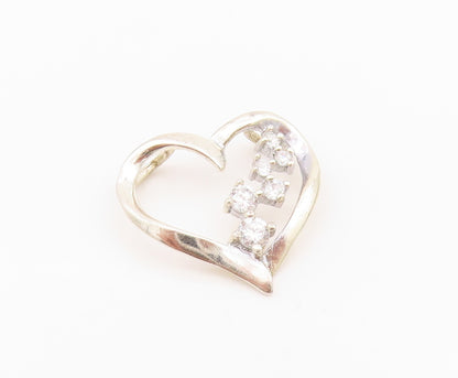 925 Sterling Silver Vintage Pendant Designer CZ Inlay Cutout Heart  PT24305