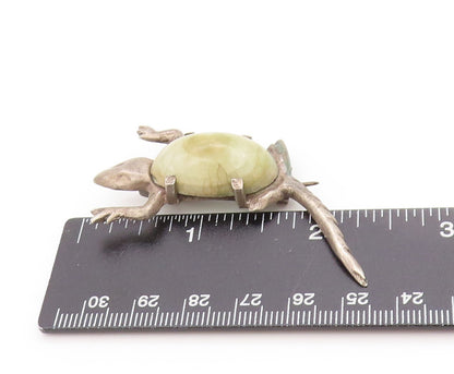 925 Sterling Silver Vintage Brooch MEXICO Cabochon Jade Lizard Reptile  BP11916