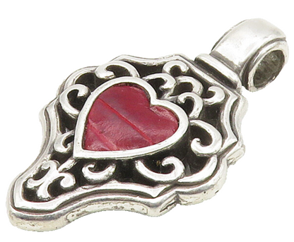 925 Sterling Silver  Vintage Red Love Heart Shiny Swirl Pendant  PT12170
