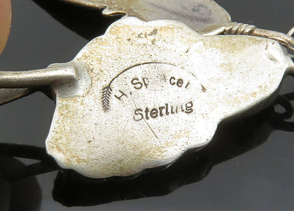 H. SPENCER NAVAJO 925 Silver  Vintage Floral Leaf Feather Pendant  PT16496
