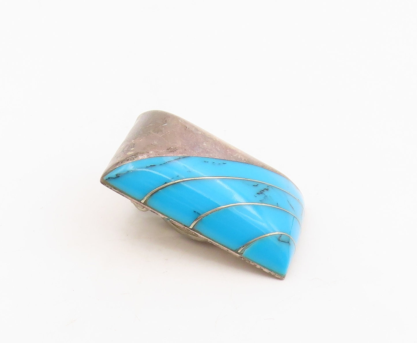 925 Sterling Silver Vintage Earrings MEXICO Turquoise Geometric Inlay  EG13894