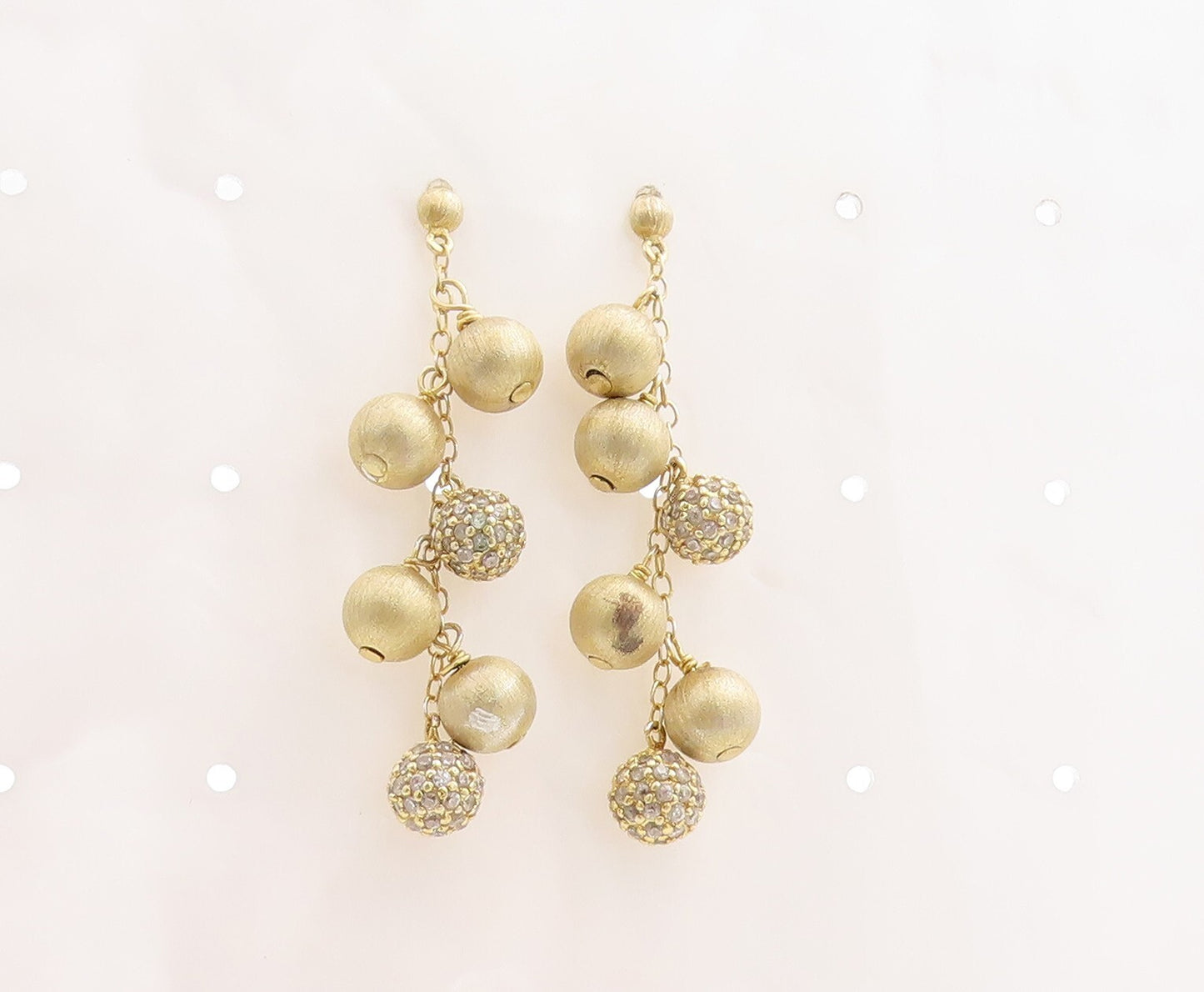 925 Sterling Silver Vintage Earrings Gold Plated Drop Round CZ  Beads  EG13268