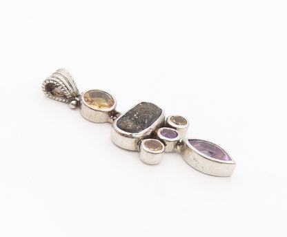 925 Sterling Silver  Vintage Amethyst Citrine & Druzy Hinge Pendant  PT17992