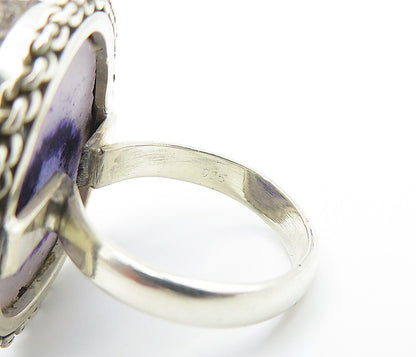 925 Sterling Silver  Vintage Agate Chain Link Border Cocktail Ring Sz 6 RG8126