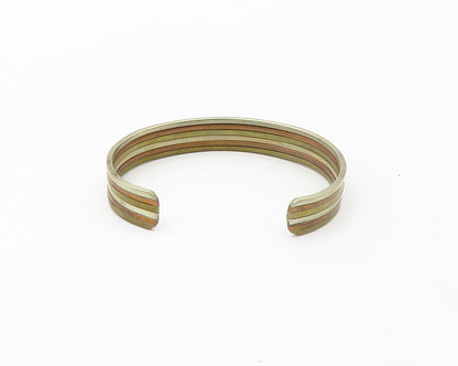 925 Sterling Silver  Vintage Shiny Three Tone Striped Cuff Bracelet  BT6708