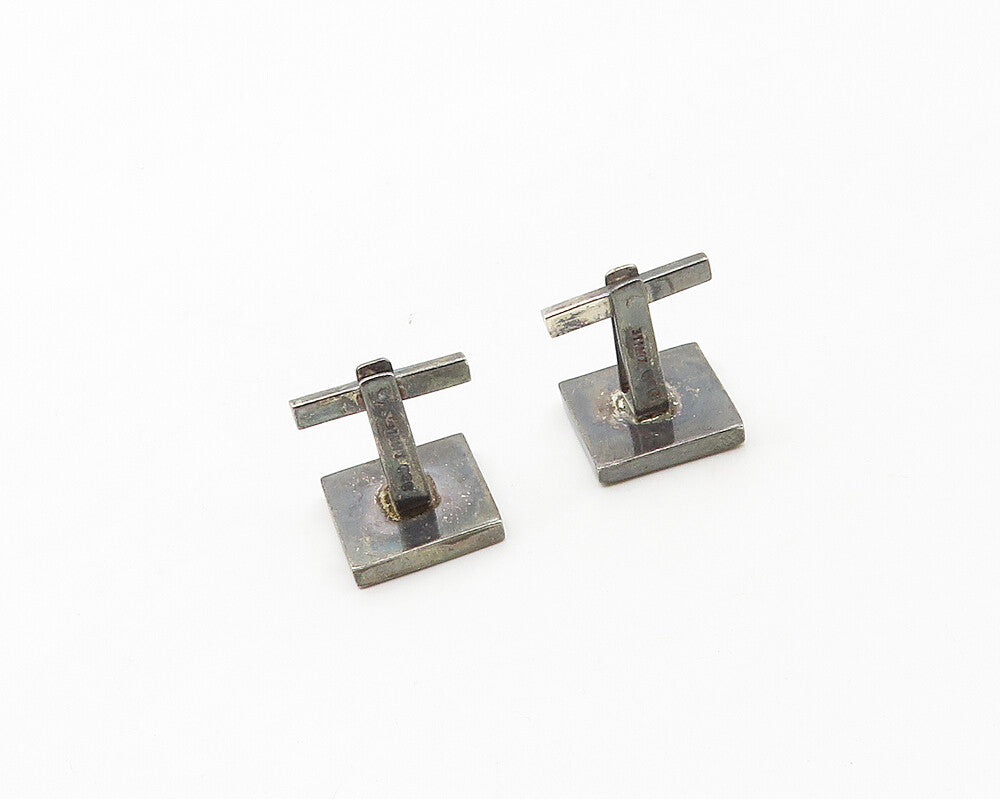 CHILE 925 Sterling Silver  Vintage Inlaid Black Onyx Square Cufflinks  TR2355