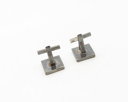 CHILE 925 Sterling Silver  Vintage Inlaid Black Onyx Square Cufflinks  TR2355
