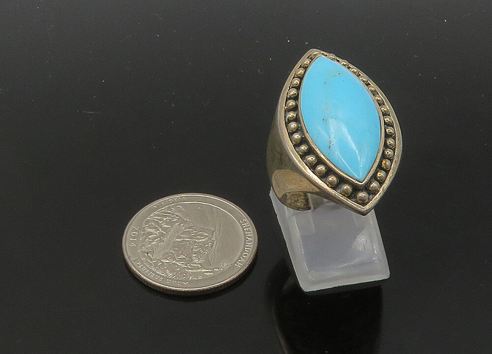 925 Sterling Silver  Vintage Turquoise Pointed Oval Cocktail Ring Sz 9 RG21386
