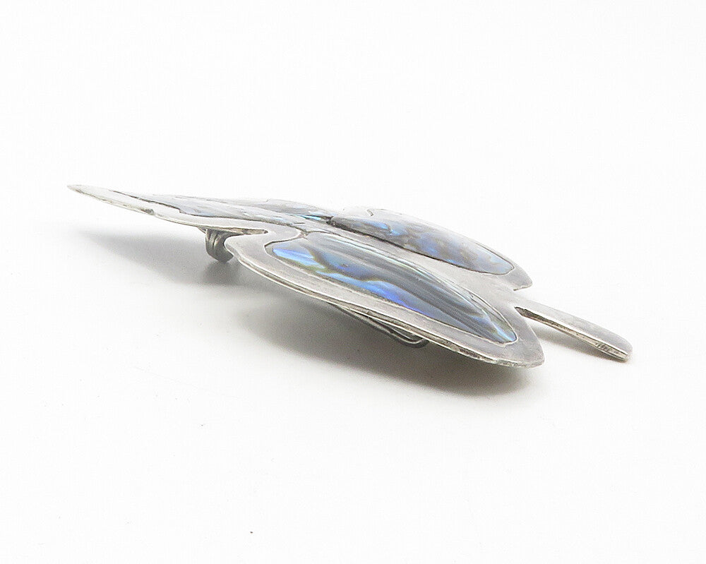 MEXICO 925 Sterling Silver  Vintage Abalone Shell Leaf Brooch Pin  BP4432