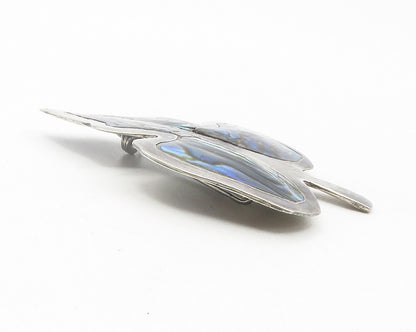 MEXICO 925 Sterling Silver  Vintage Abalone Shell Leaf Brooch Pin  BP4432