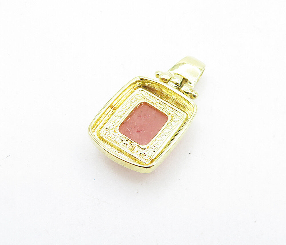 925 Sterling Silver  Quartz Shiny Gold Plated Square Drop Pendant  PT4000