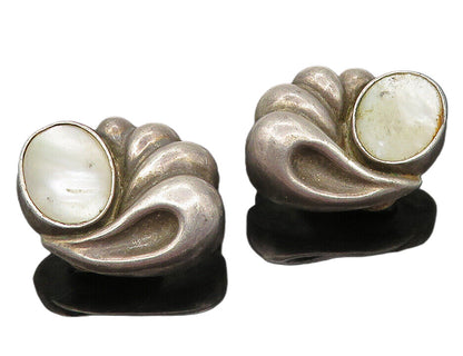 TURE 925 Sterling Silver  Vintage Mother Of Pearl Non Pierce Earrings  EG5902