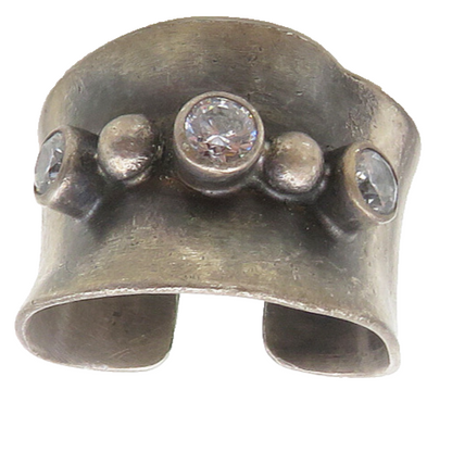 925 Sterling Silver  Vintage Cubic Zirconia Oxidized Band Ring Sz 7.5  RG18682