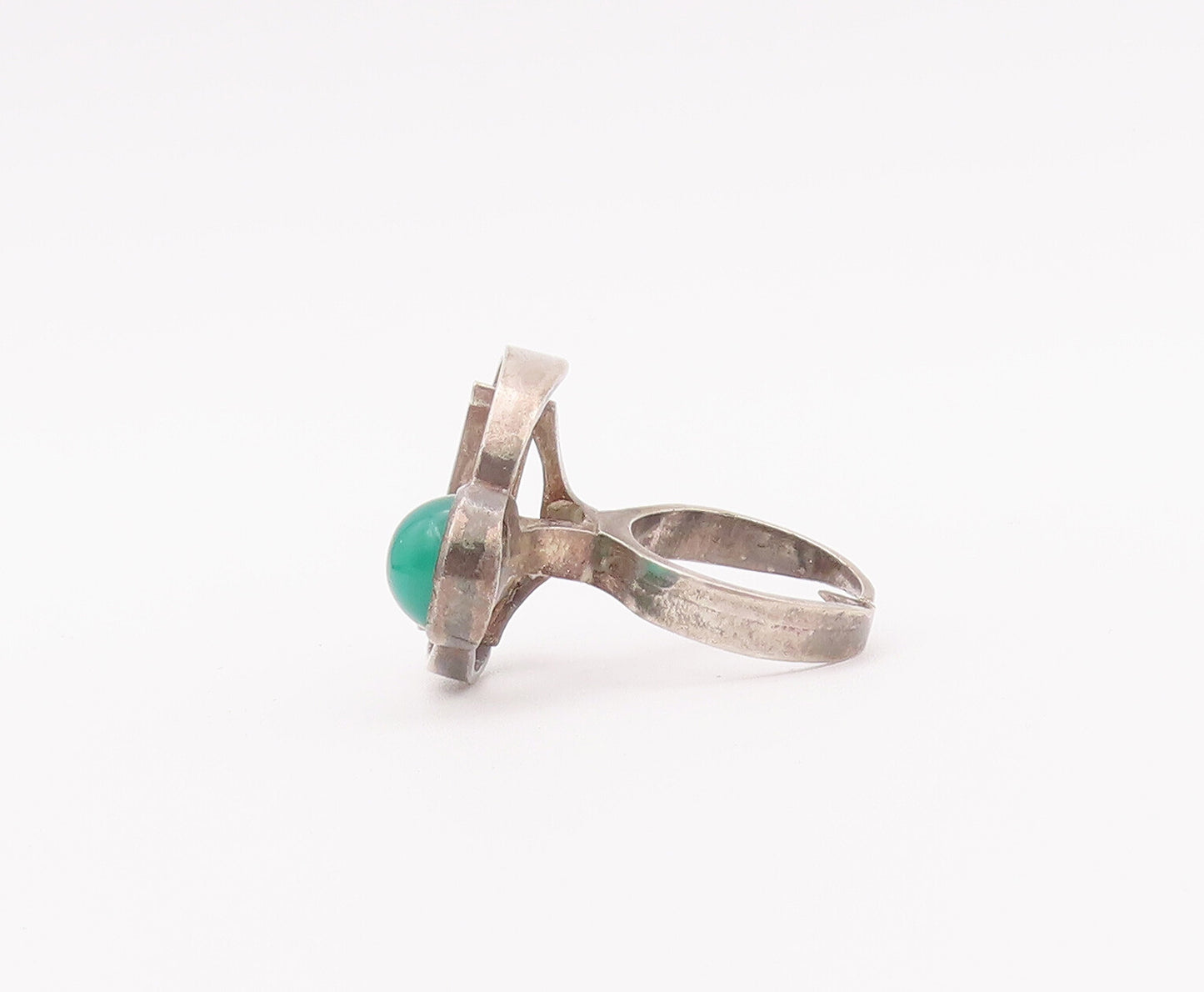 925 Sterling Silver Vintage Ring Cabochon Jade European Design  Sz 7  RG28016
