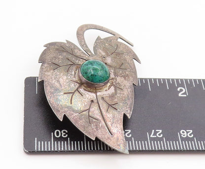 925 Sterling Silver Vintage Brooch ISRAEL Turquoise Etched Grape Leaf  BP11859
