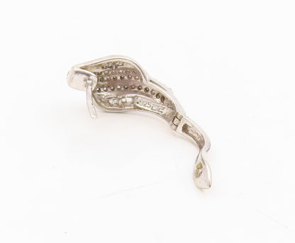 925 Sterling Silver Vintage Earrings Real Diamonds Designer Single Piece EG14287