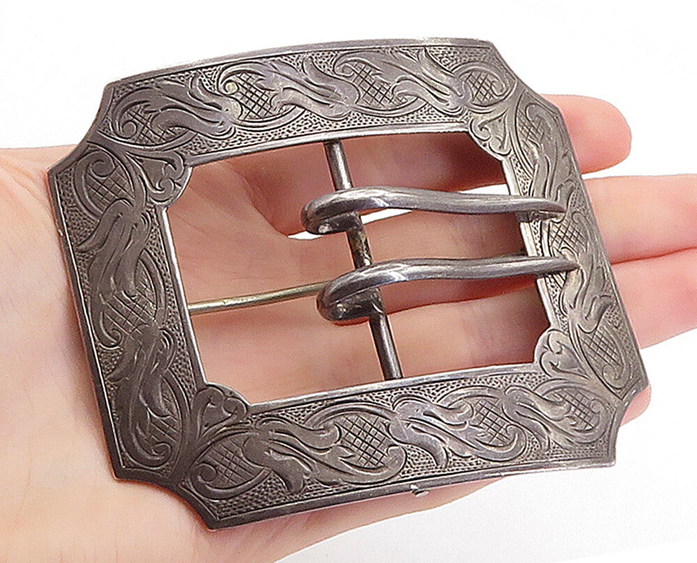 925 Sterling Silver  Vintage Antique Oxidized Belt Buckle Brooch Pin  BP2427