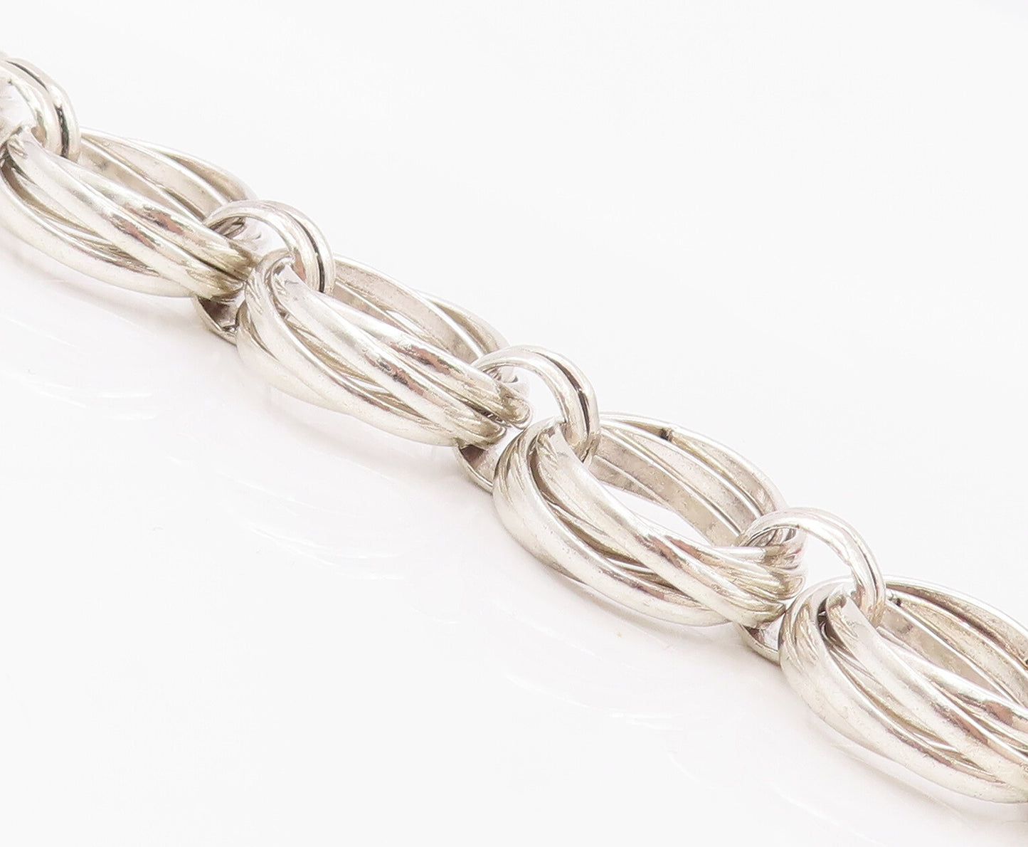 925 Sterling Silver Vintage Bracelet Solid Multi Rings Stack Linked  BT10420