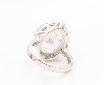 925 Sterling Silver Vintage Ring Faceted CZ Halo Statement Band  Sz 7  RG35659