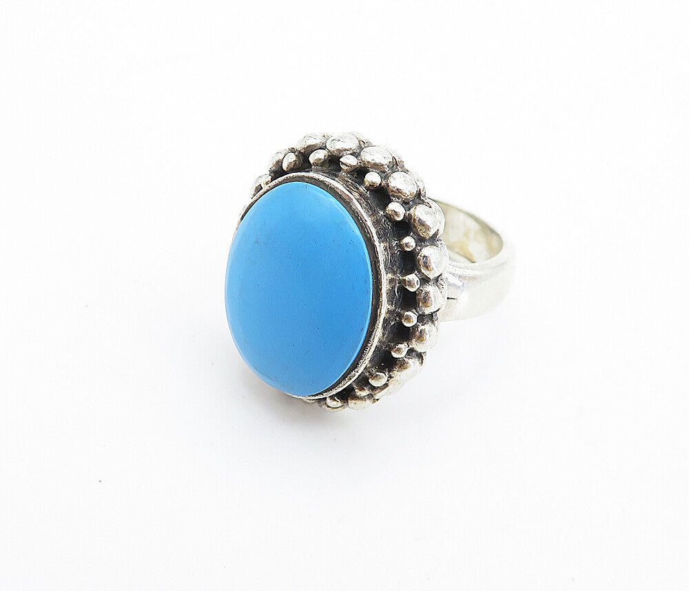 925 Sterling Silver  Vintage Turquoise Bubble Cocktail Ring Sz 6.5  RG7553