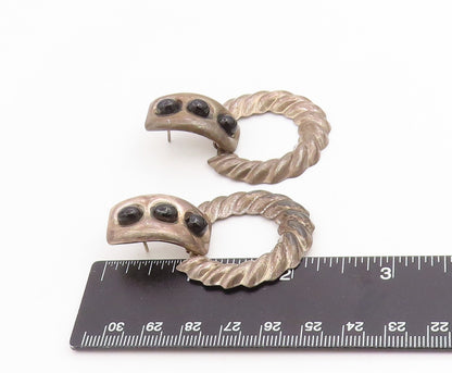 925 Sterling Silver Vintage Earrings MEXICO Cabochon Onyx Twisted Rope  EG14115