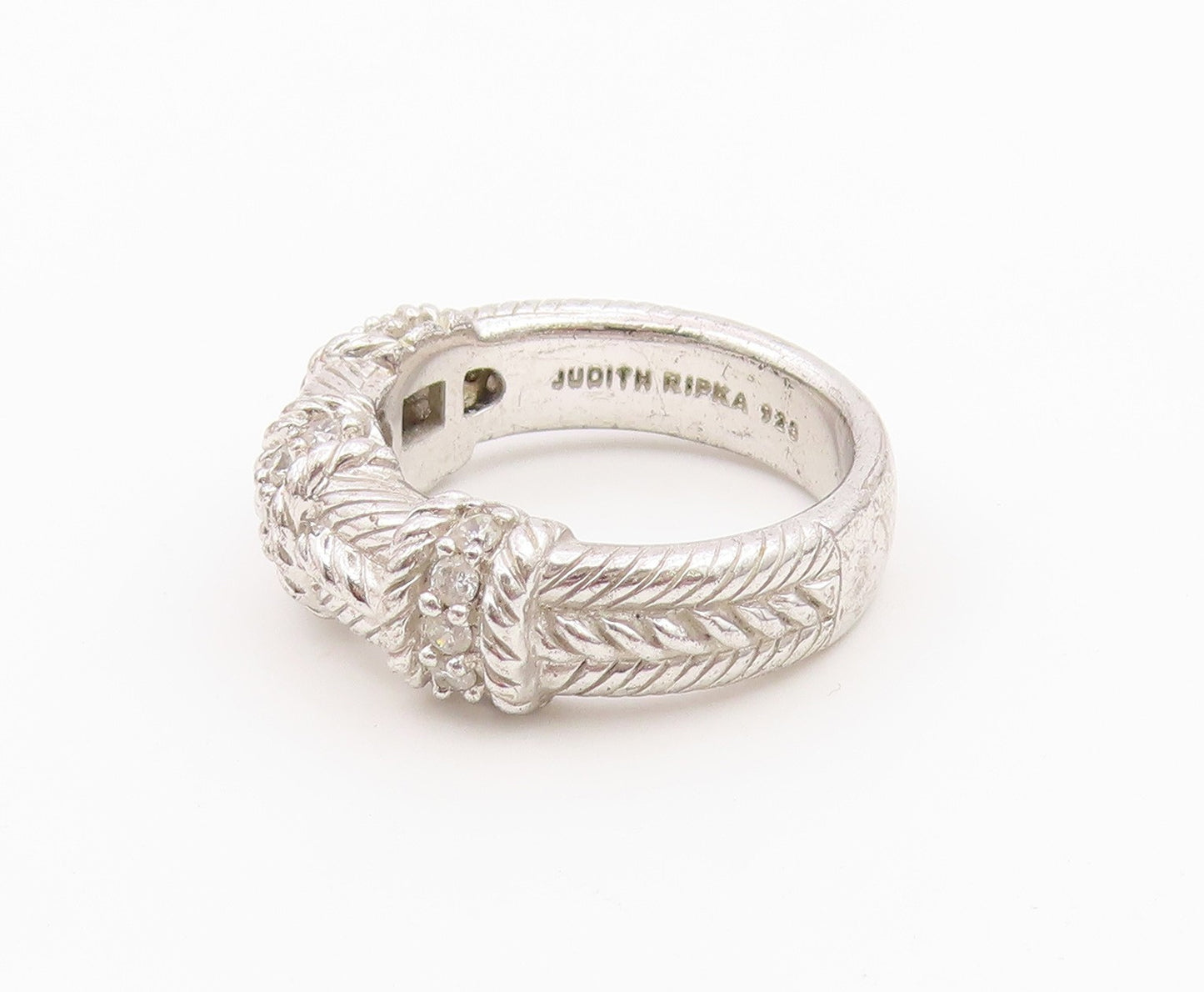925 Sterling Silver Vintage Ring JUDITH RIPKA CZ Twisted Rope Band Sz 8 RG36515