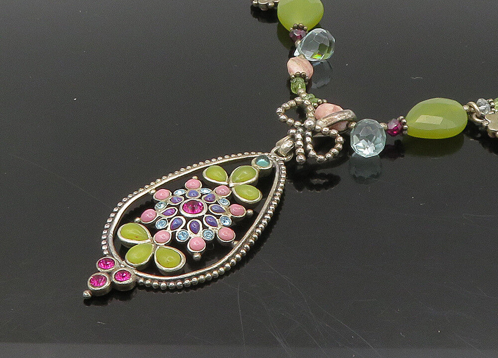BARSE 925 Silver Vintage Rhodochrosite & Multi Stone Chain Necklace NE3719