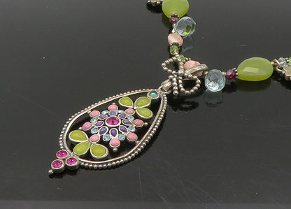 BARSE 925 Silver Vintage Rhodochrosite & Multi Stone Chain Necklace NE3719