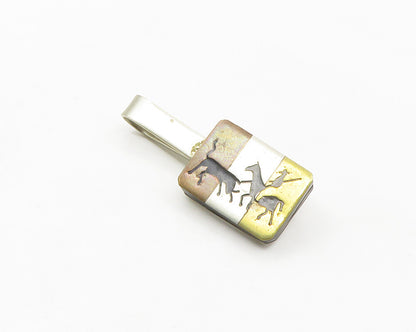 925 Sterling Silver  Vintage Smooth Three Tone Animal Scene Tie Clip  TR2315