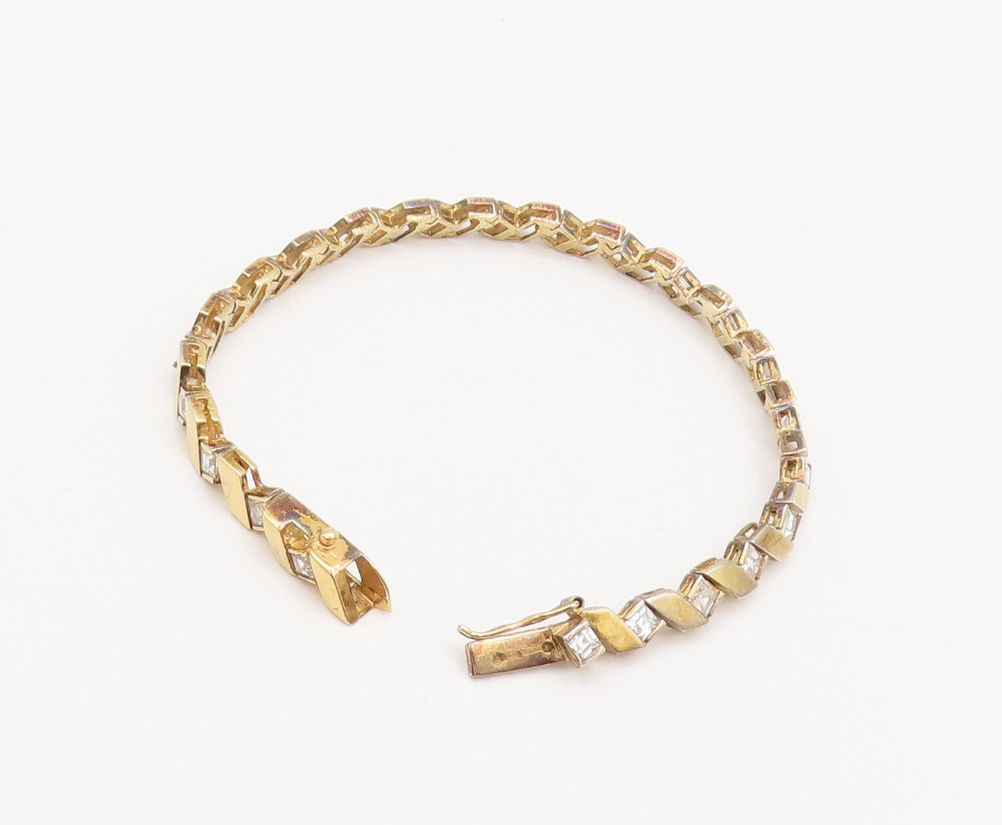 925 Sterling Silver  Vintage Gold Plated Brutalist CZ Tennis Bracelet  BT10127