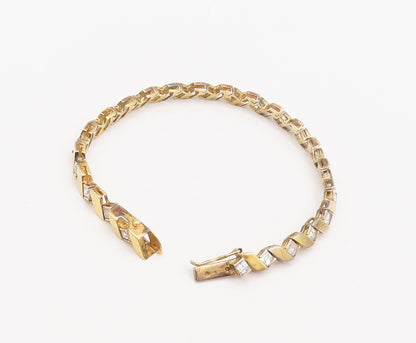 925 Sterling Silver  Vintage Gold Plated Brutalist CZ Tennis Bracelet  BT10127