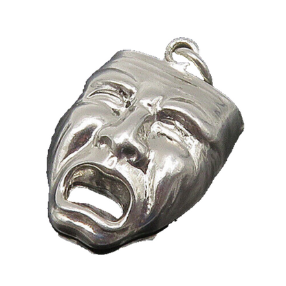 925 Sterling Silver  Vintage Shiny Dramatic Theater Mask Pendant  PT17821