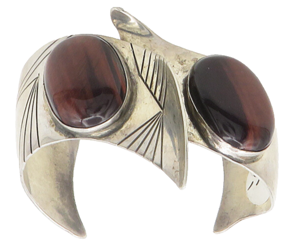 ALBERT JAKE NAVAJO 925 Silver Vintage Real Gemstone Bypass Cuff Bracelet BT7228